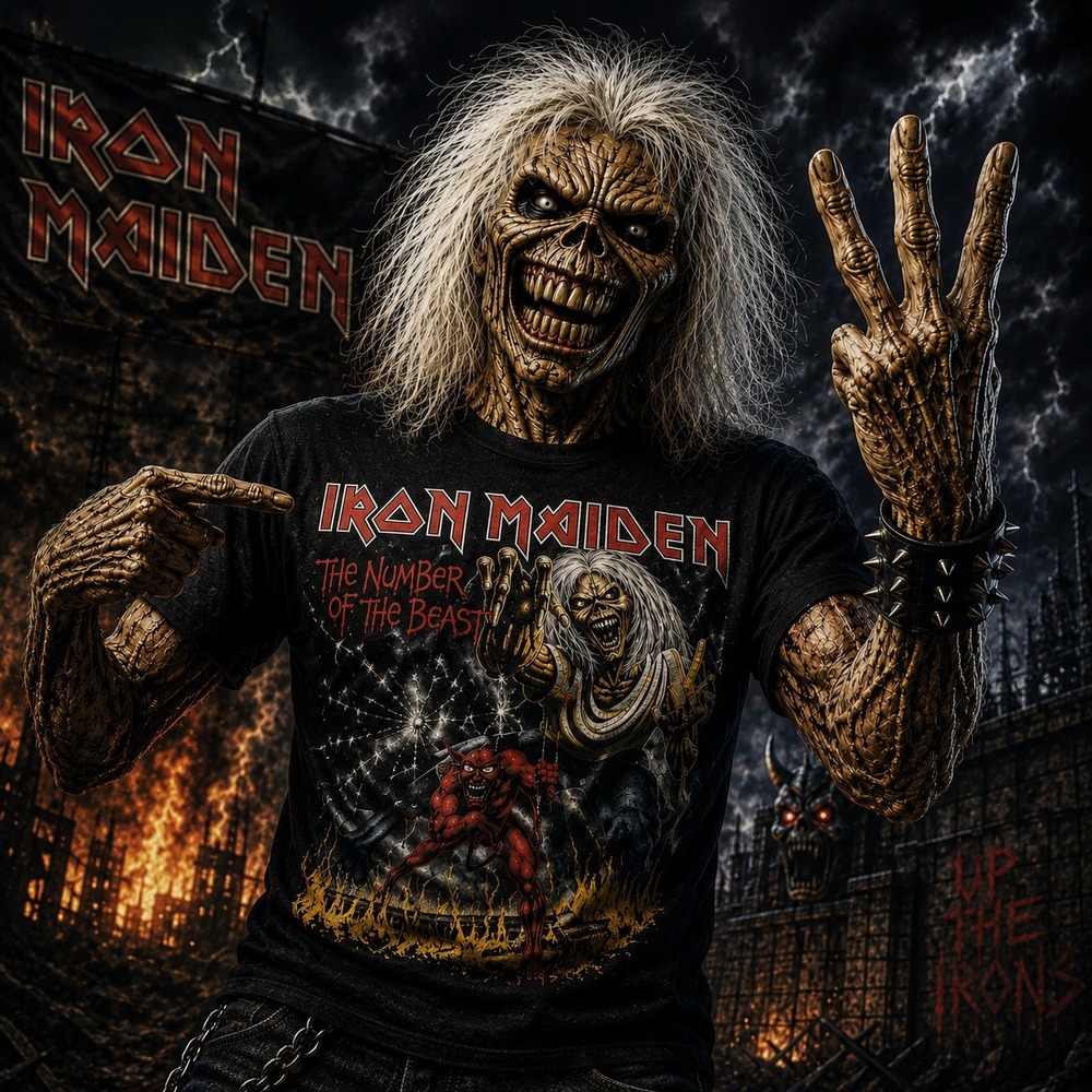 Iron Maiden Number Of The Beast Graphic Band Tee Black M&O Gold Small XS